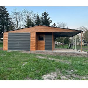 Garaż 6x6+ wiata 3x6 m dwuspad wnęka